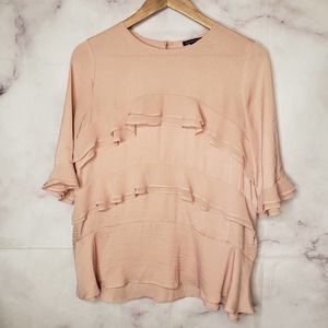 WHO WHAT WEAR pink layered shorts sleeve blouse S